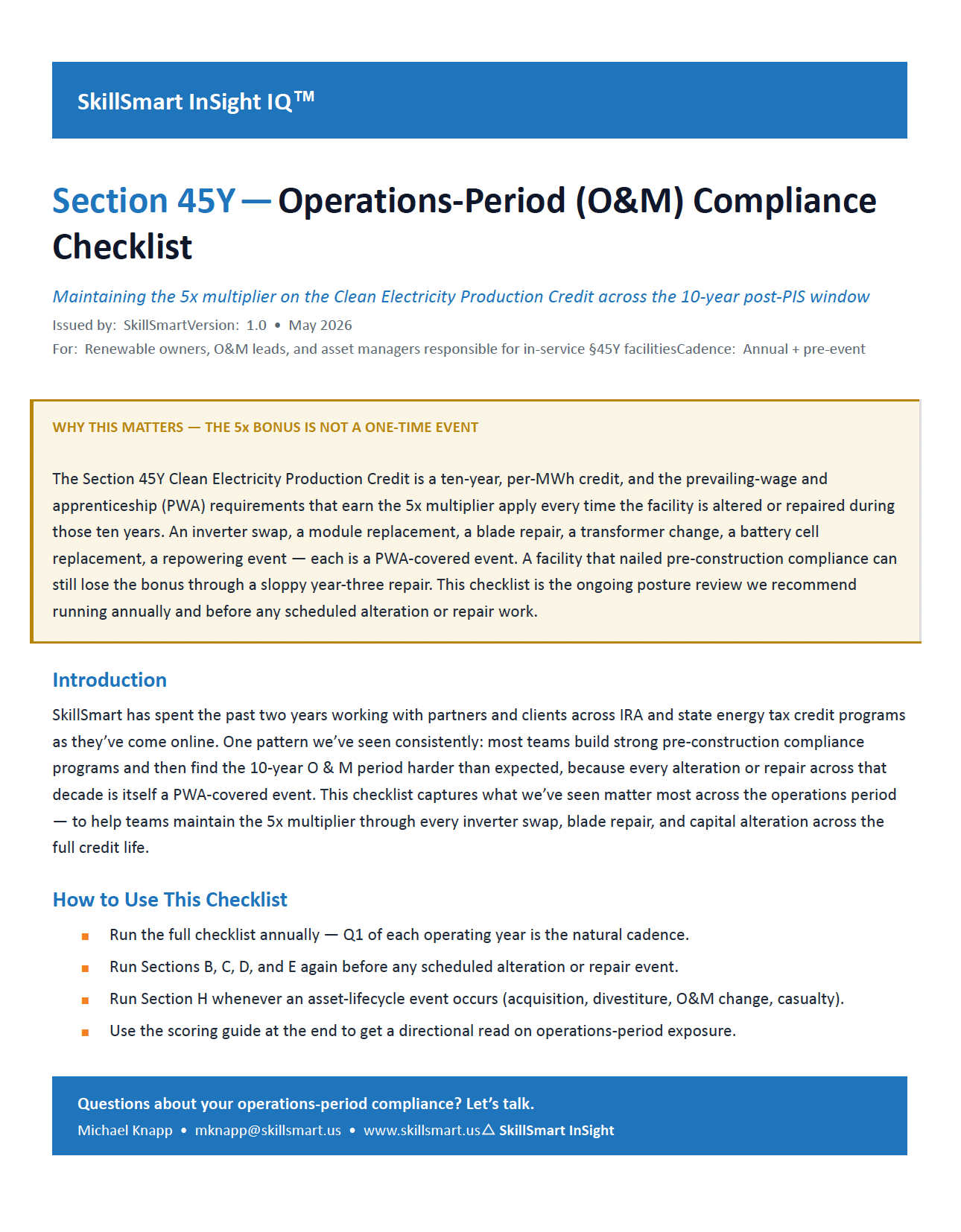 Operations-Period Compliance Checklist